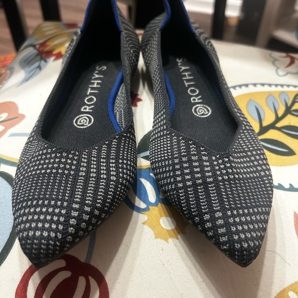 Rothy's Black and Blue Flats with Pointed Toe and Studded Design